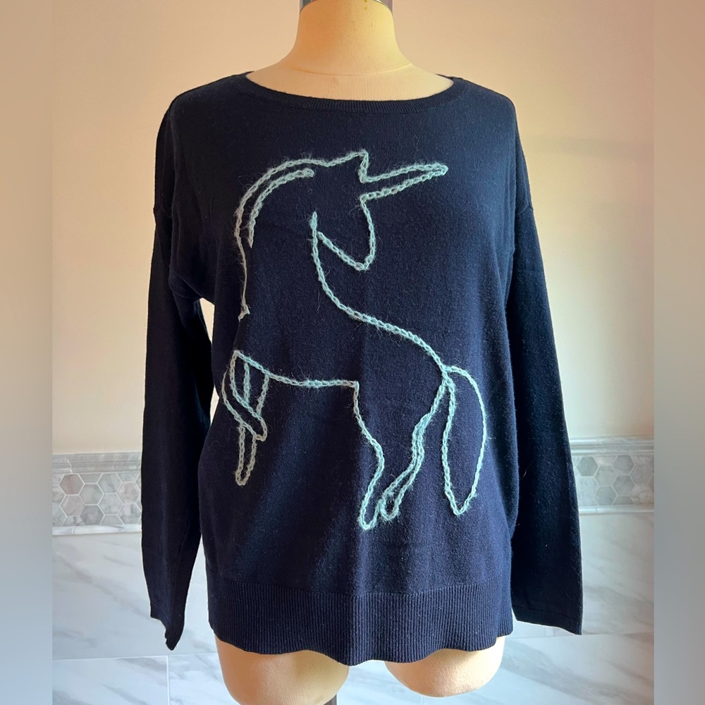 LOFT Unicorn Embroidered Navy Blue Sweater